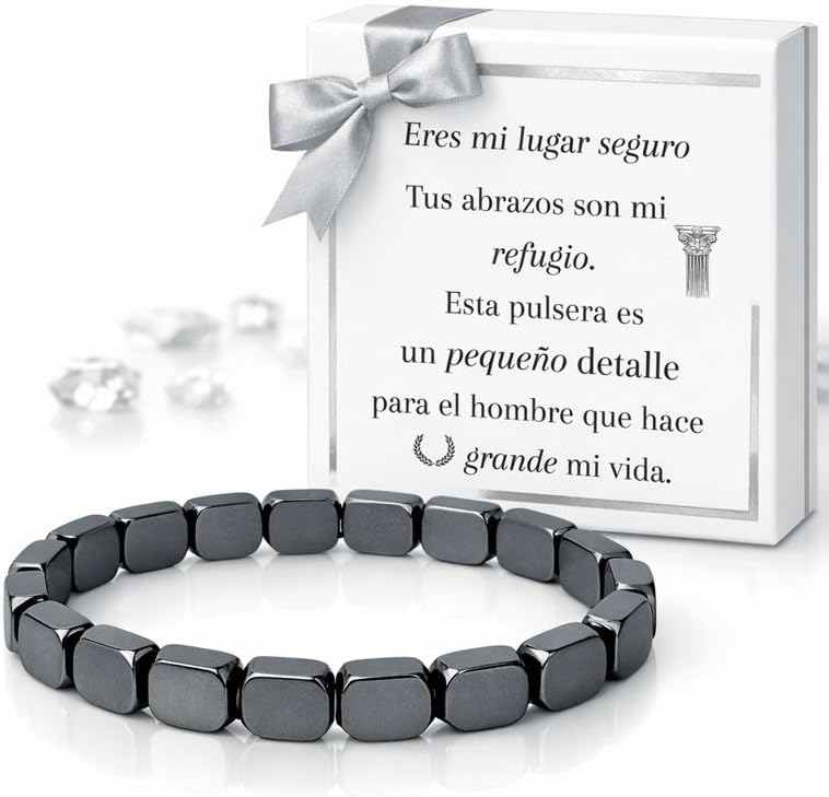 MOMENTUM Pulsera hombre   pulsera de fuerza hematita   Regalos originales para hombre   Ideal cumpleaños, Navidad y San valentín   Elástica y cómoda