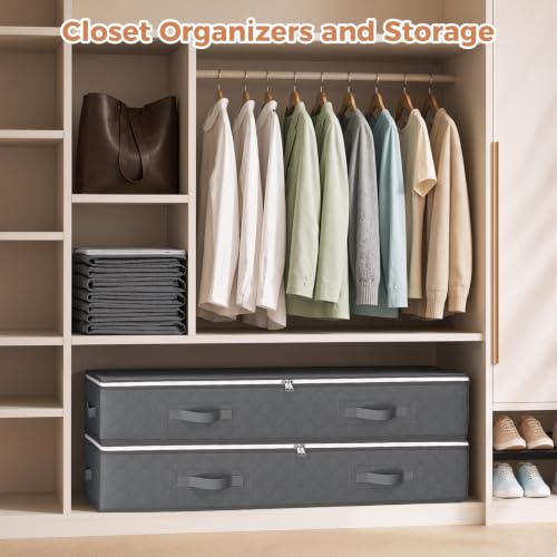 Image of Budding Joy 90L Under bed Storage Containers, 2 Pack Storage Bins, Grey | Foldable Underbed Storage Bins for Linen Sheets, Blanket, Clothing, Comforter, Sweaters, Pillows, Wrapping Paper