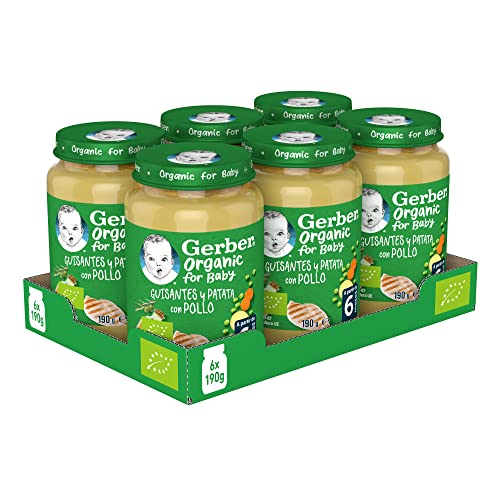 GERBER Organic Guisantes Patata Pollo, a partir de 6 meses, 6x190g
