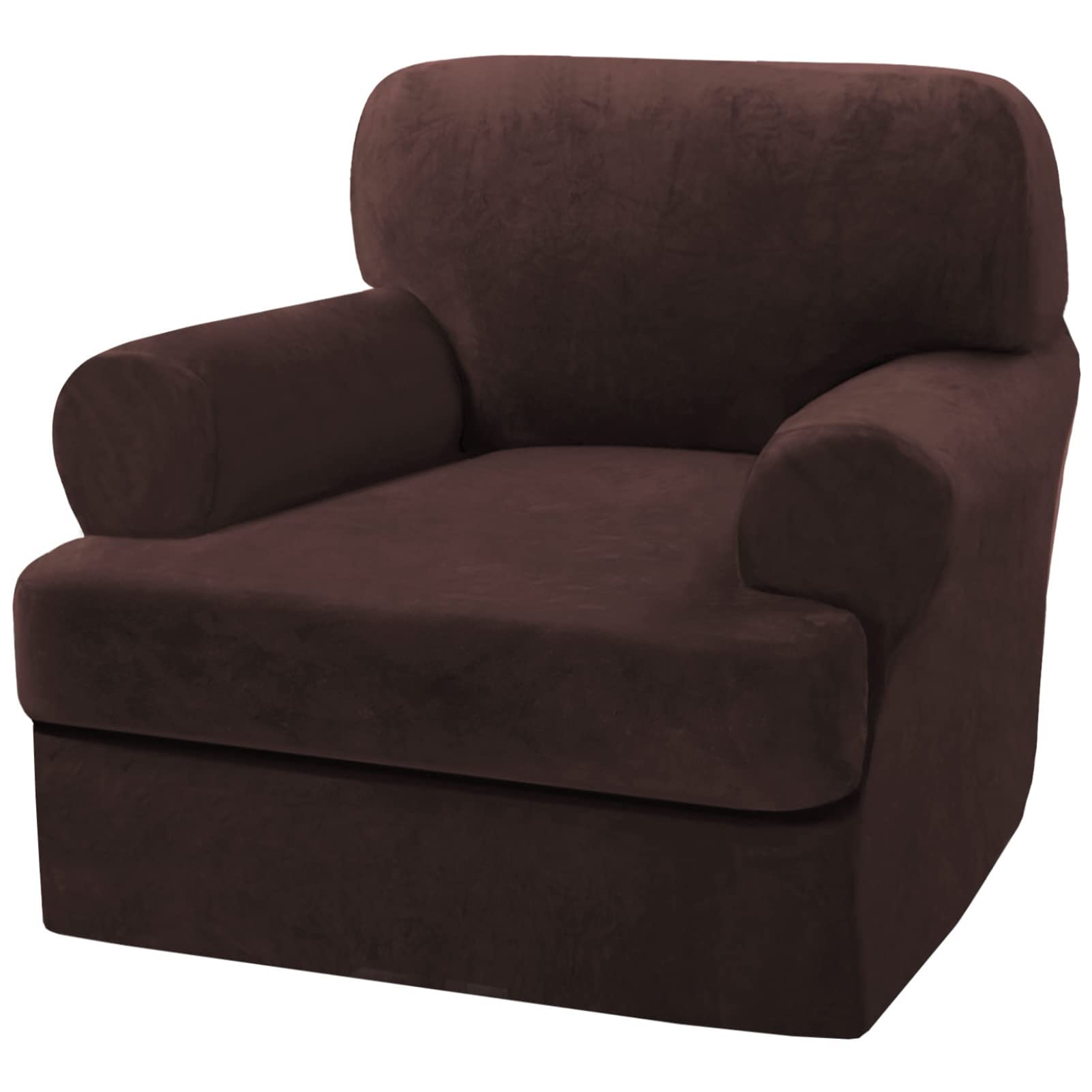 GYHH Sofa Cover 4-Piece T Cushion Sofa Slipcovers Velvet Couch Cover T Cushion Sofa Covers for 3 Cushion Couch with 3 Individual T Cushion Covers (Brown,1 Cushion Armchair)