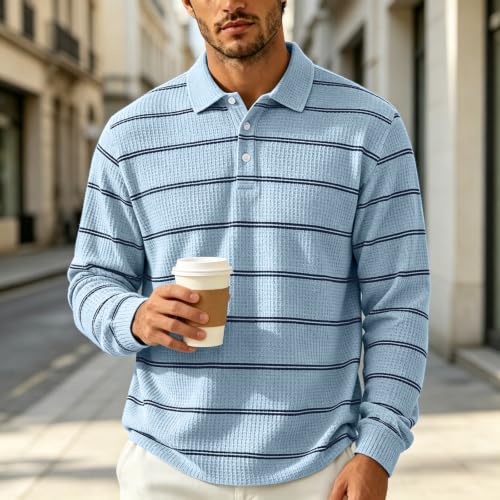 Mens Rugby Shirt Button Collared Henley Waffle Knit Shirt Men - image 2