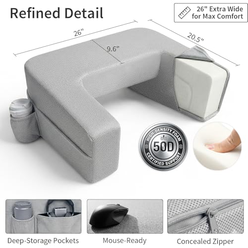 Image of septsun Lap Desk Pillow, Large Ergonomic Couch and Bed Desk for Laptop | Gray Soft Foam Workstation for Gaming, Reading, WFH Fits 13-17 inch Laptop; Armrest Support, Smooth Mouse Area, Large Pockets