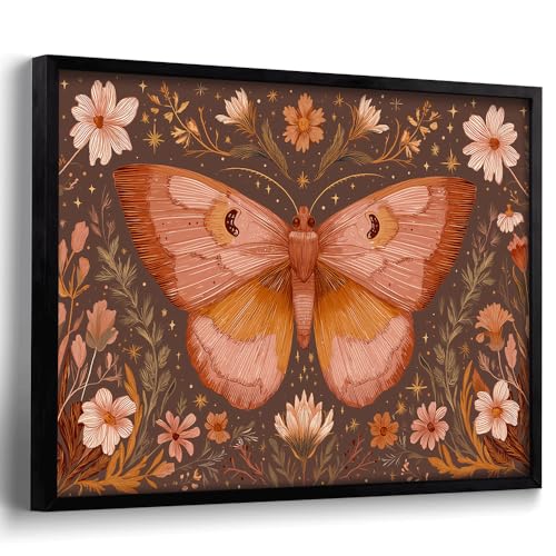 Aluminum Framed Vintage Moth Wall Art Canvas Print, Terracotta Botanical