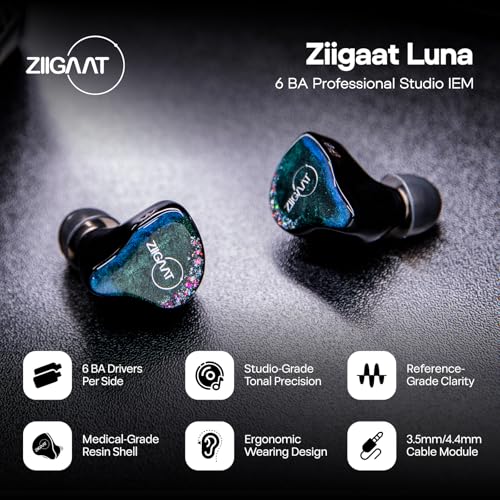 Image of Linsoul ZiiGaat Luna 6BA HiFi in Ear Monitor, Studio Monitor & Stage Performance IEM Earphones with Fast Response, Wide Soundstage, and Reference Clarity, Detachable Silver-Plated OFC Cable