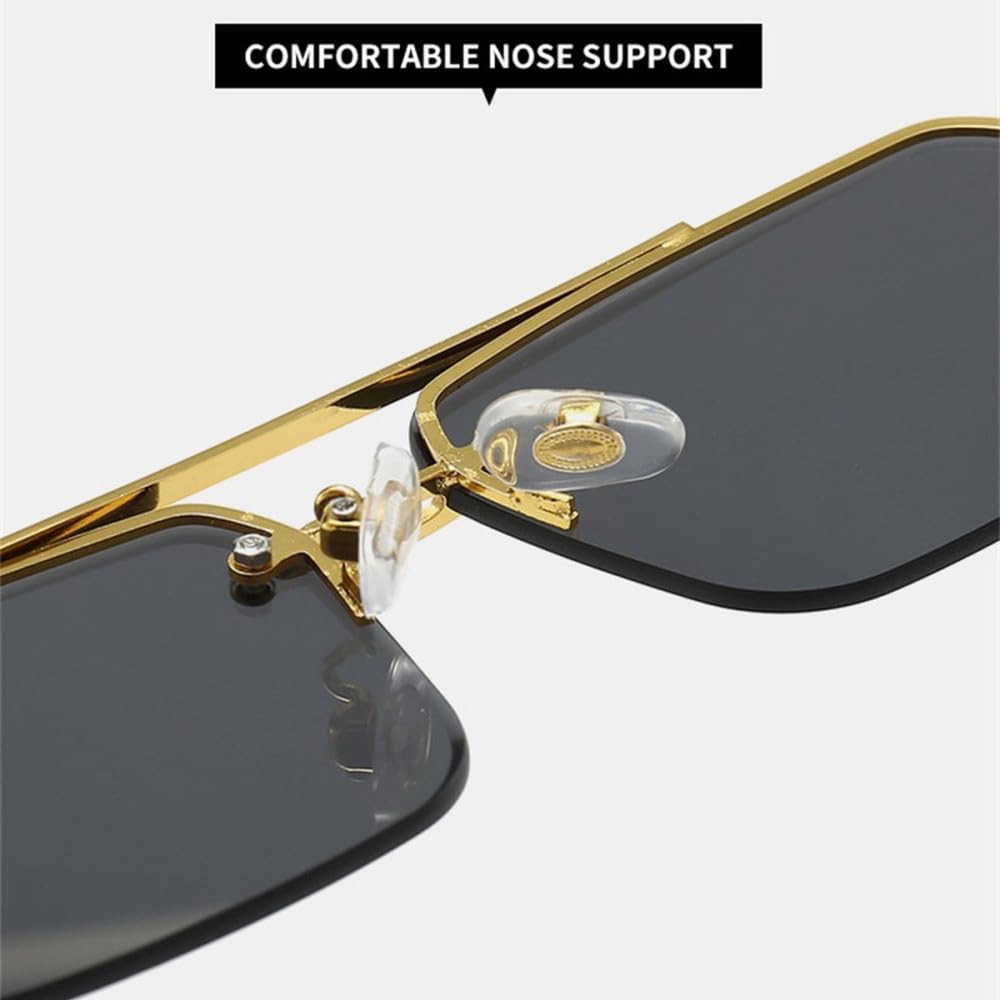 Herren-Sonnenbrille ohne Rand, Vintage-Rechteckgläser, Bügel in Holzoptik, Damen-Sonnenbrille