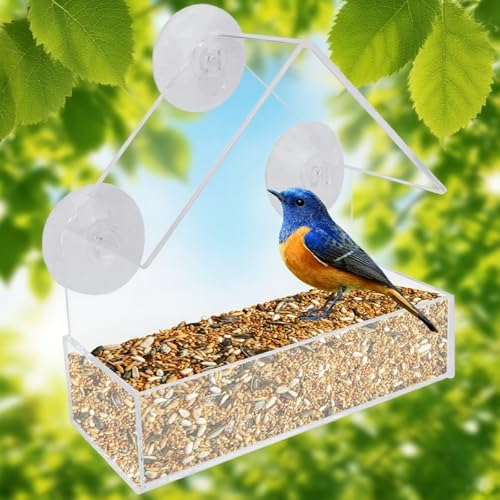 RMENOOR Fenster Futterhaus für Vögel Transparent Vogelfutterspender mit Saugnapf Vogelhaus Fensterscheibe Vogelfutterhaus Wetterfest Window Bird Feeder Vogelfutterstation für Balkon Garten