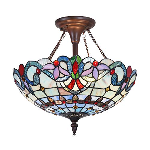 Best Seller Maxxmore Tiffany Flush Mount Ceiling Light Victorian Tiffany Ceiling Light Fixtures 2-Light Fixture Ceiling 16" Decorative Ceiling Lights Hallway Light Fixtures Stained Glass Lamps