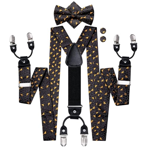 Image of Dubulle Suspender and Bow Tie for Men Paisley Solid Mens Suit Braces Pretied Bowtie and Handkerchief Cufflinks Formal Wedding