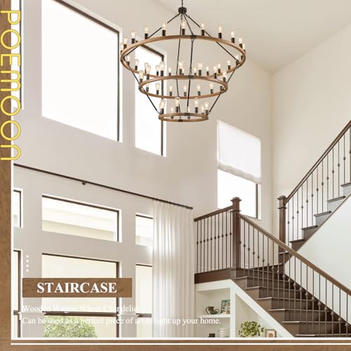 Image of Oak Wooden Wagon Wheel Chandelier 48-Light 63 inch Light Fixture
