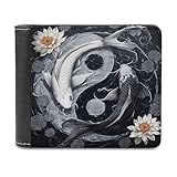 XZDXZD Yin Yang Koi Fish Lotus Water Slim Bifold Wallet for Men Women, Fashion PU Leather Credit Card Holder with Double-Sided Pattern, Portable Money Organizer Purse, 4.6