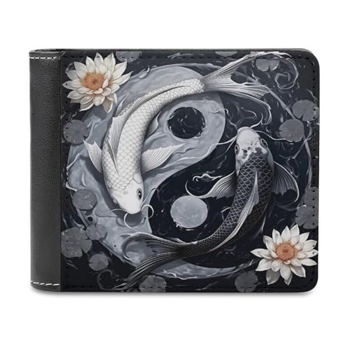 XZDXZD Yin Yang Koi Fish Lotus Water Slim Bifold Wallet for Men Women, Fashion PU Leather Credit Card Holder with Double-Sided Pattern, Portable Money Organizer Purse, 4.6