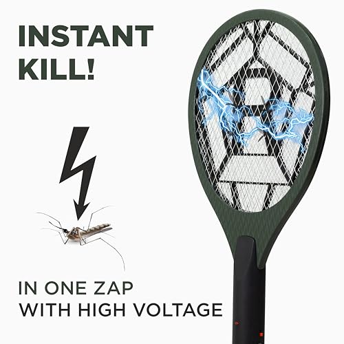 Weird Wolf Heavy Duty Mosquito Racket Bat | Rechargeable Electric Fly Swatter | Mosquito Killer Racquet with 2 Pin Plug and 3 Months Warranty (Dark Green) (Image - 2)