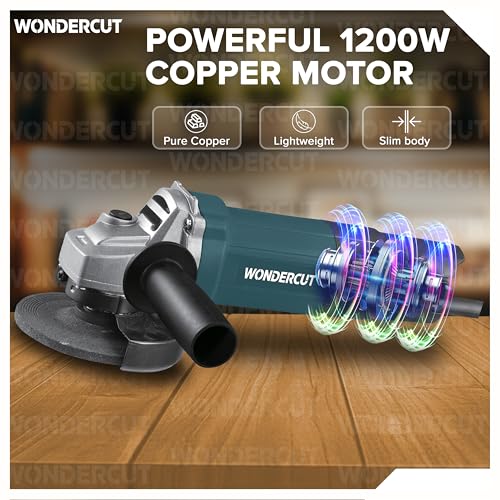 Image of WONDERCUT Angle Grinder WC-AG-807+5, 1200W Professional Copper Armature, Disc Dia 100mm,11000 RPM for Cutting Grinding & Polishing with 5Pcs Cutting Wheel & Protective Guard |Slim Body & Back Switch