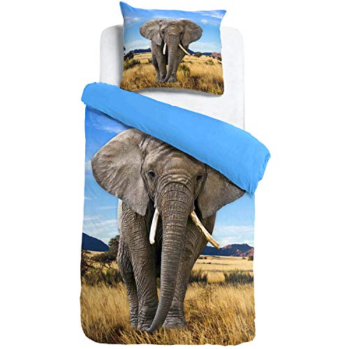 ESPiCO Bettwäsche Sleep and Dream Elefant Blau Wildnis Afrika Safari...