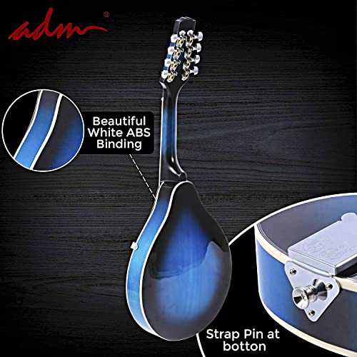 ADM Acoustic Mandolin Instrument Kit Music A Style for Kids Students Adults Wood Mandolins Beginner Set With Bag, Tuner, EQ, Strap, Strings, Picks and Hanger, Blue - Image 6