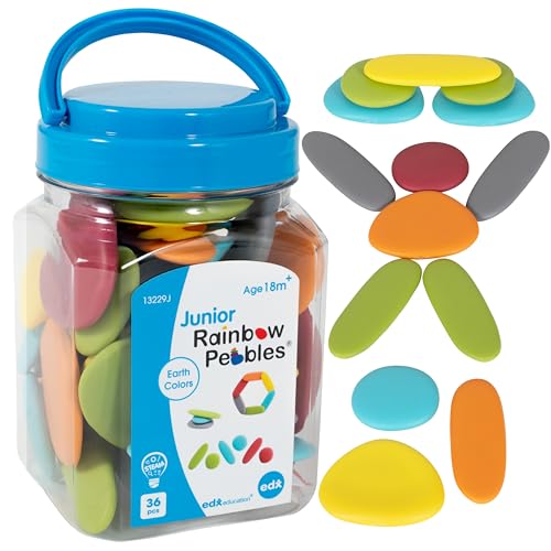 Image of edxeducation - 13229 Rainbow Pebbles - Junior - Earth Colors - Mini Jar - Ages 18M+ - Sorting and Stacking Stones - Early Math Manipulative for Children - First Counting and Construction Toy