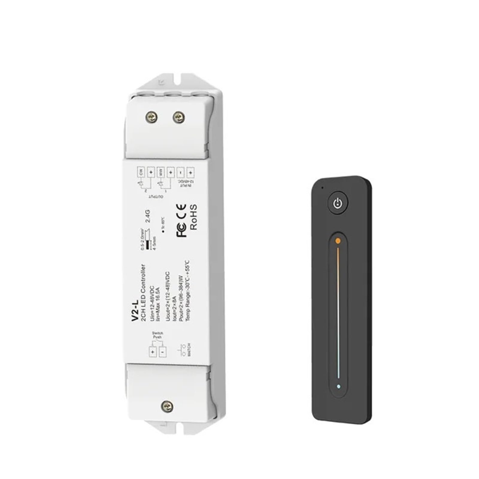 Kontroler LED V2-L 12-48V 2CH 16A 2,4G pilot zdalnego sterowania WW CW ściemniacz LED do CCT Podwójna taśma LED biała (V2-L i R12)