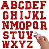 Avxdbr 26 Pcs Chenille Letter Patches Self Adhesive Chenille Letter Stickers A-Z Embroidered Applique Patche for DIY Clothes Hats Backpacks Shoes (Red) (26, Red, One Size)