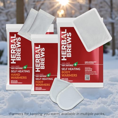 Image of Herbal Brews - Foot Warmers Heat Pouch - Self Heating Warmer - Feet Warmer Pouch, Long Lasting Natural Safe and Odorless Single Use Air Activated Heat Packs for Feet, Up to 10 Hours of Heat - 5 Pairs