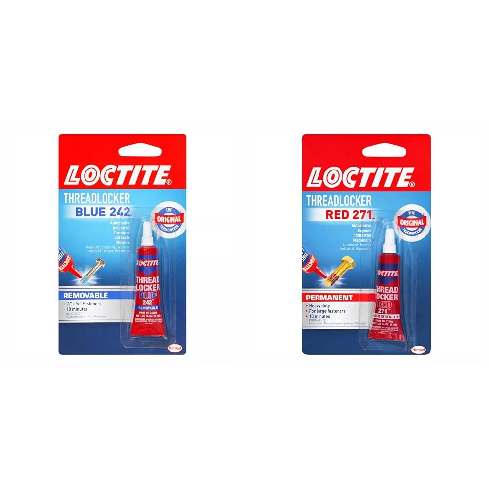 Loctite Threadlocker Blue 242 & Red 271 - Medium & High Strength Thread Lock Glue for Nuts, Bolts, & Fasteners, Prevents Loosening & Corrosion - 6 ml, 1 Pack Each