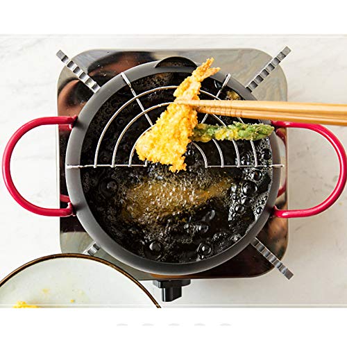 Tempura-Friteuse, runder Tempura-Friteusentopf, Frittiertopf zum Kochen in der Küche, Mini-Fritteuse, Pfanne mit Ölsieb für Gas- und Induktionsherd – Bild 4