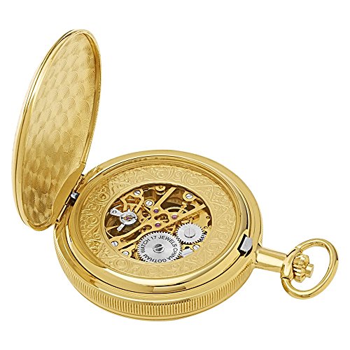 Image of Gotham Men's Gold Plated Double Hunter Mechanical Pocket Watch # GWC14051GA