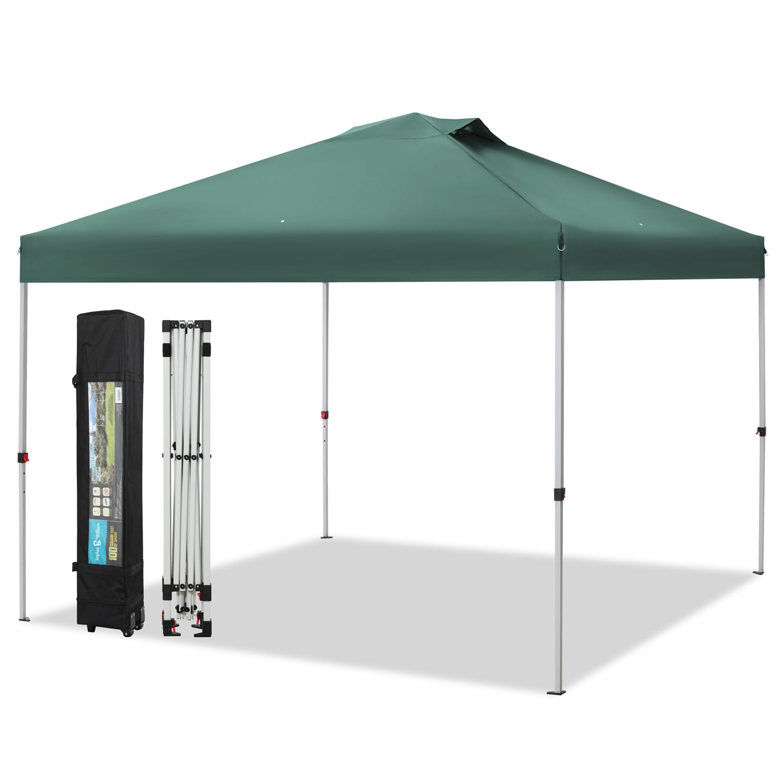 Canopy Tent Pop Up 6x6ft, Outdoor Patio Portable Commercial Canopies Shelter Heavy Duty Straight Legs with Roller Bag, 8 Stakes, 4 Guy Ropes, UPF50+, Green, Sophia & William