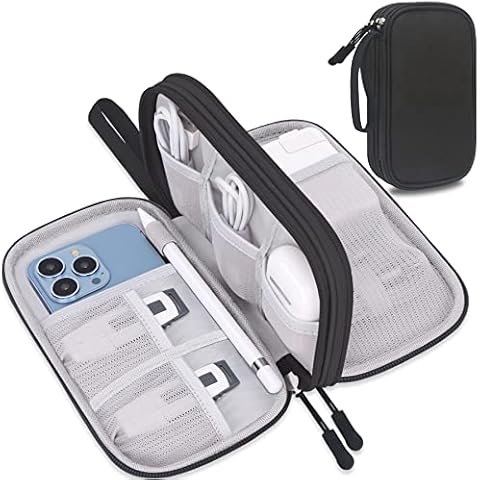 Lacdo Electronic Organizer, Travel Cable Organizer Bag Pouch Tech Electronic Accessories Carry Case Portable Double Layers Charger Case for Cable, Cords, Charger, Phone, Power Bank, Earphone, Black Cover