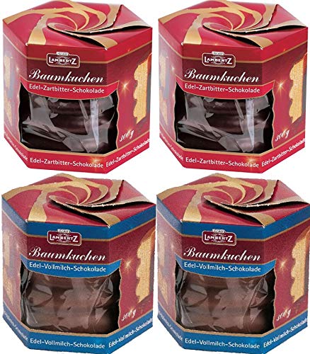 Lambertz Baumkuchen bitter ve tam yağlı sütlü çikolata 4 x 300g.