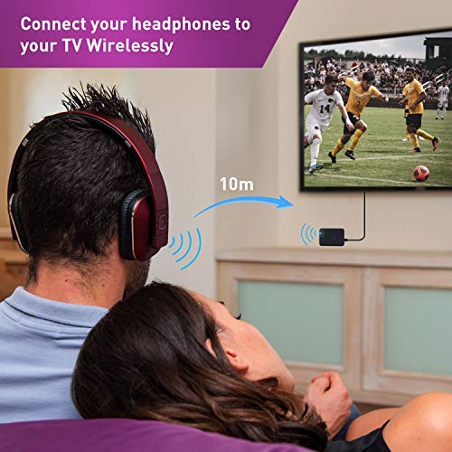 August MR250 - Bluetooth Wireless Transmitter - Audio Adapter for TV to Bluetooth Headphone - Stream Music from 3.5mm Audio Out to Bluetooth Headphones, Speakers and Receivers - Black