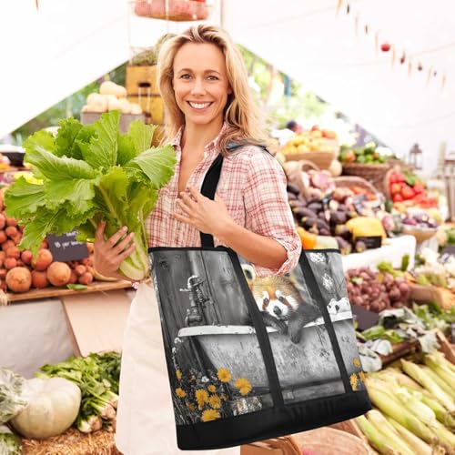 Red Panda Bathtub Large Insulated Tote Bag for Grocery Shopping Reusable Tote Bags for Women Men, Cooler Bag with Zippered Top & Handles for Beach Picnic Travel2