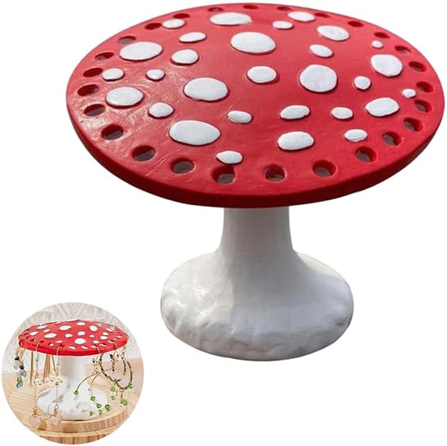 Red Spotted Amanita Mushroom Earring Holder Stand, Resin Multi-Hole Jewelry Organizer Rack, Dangle Earring Hanging Display, Cottagecore Forest Decor for Vanity Bedroom Dresser