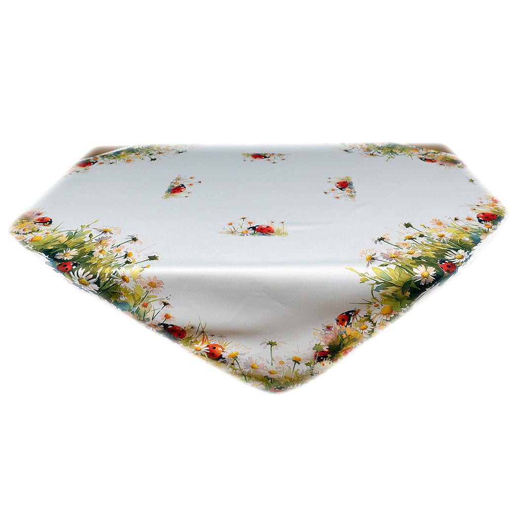 Nappe imprimée coccinelles et marguerites pour égayer une table terne avec des fleurs 110x110