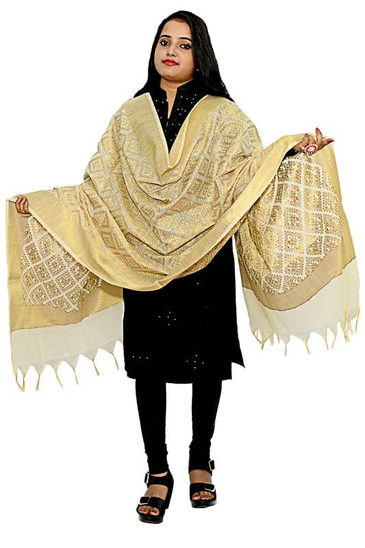 Women's Cotton Silk Zari Work Banarasi Dupatta silk shawl for women golden dupatta for indian wear(018)4