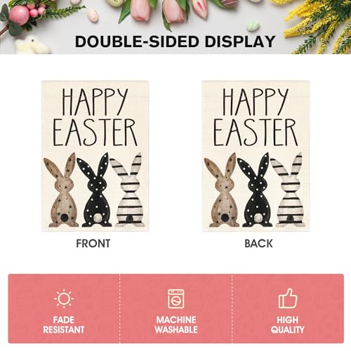 Drapeau de jardin lapins de Pâques double face Happy Easter décor extérieur - 6