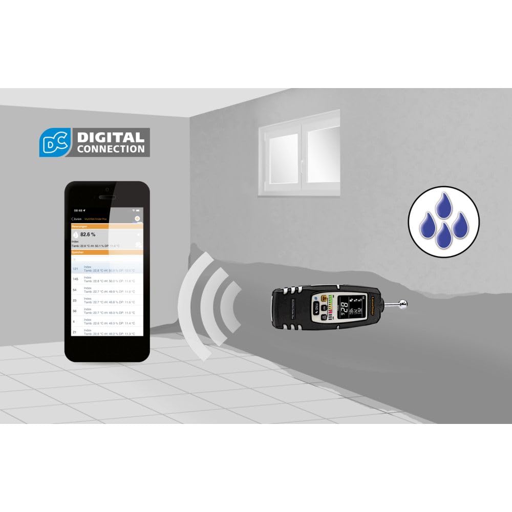 Laserliner MultiWet-Finder Plus connected to a smartphone app