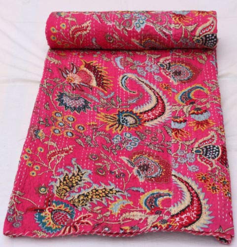 NANDNANDINI TEXTILEA Indian Hippie Quilt Handmade Sofa Kantha Throw Blanket Home Decor Bohemian Bedding Cotton Kantha Bedcover Indian Bedspread Kantha Quilt Sofa Blanket (220x270) Cm.