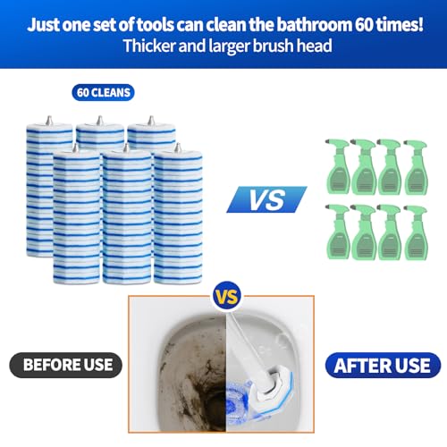 Image of 60pcs Disposable Toilet Brush Refill Pads, Replacement Brush Heads, Toilet Cleaner Refills,Disposable Wand Heads,Bathroom Cleaning,Toilet Cleaning Scrubbers Compatible with Most Toilet Brushes