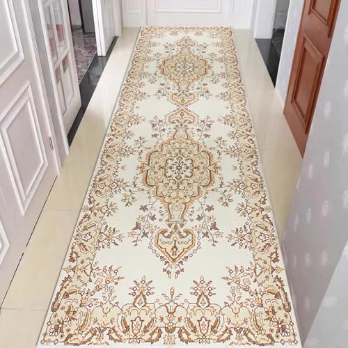 Hibate 2x8 ft (Boho Yellow/Beige) Hallway Runner Rug Washable Vintage Non Slip Carpet Runners for Hallways Entryway Kitchen Laundry Room Bathroom