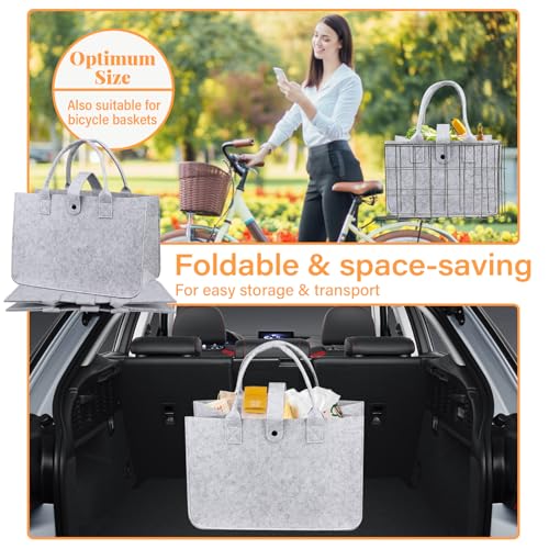 Dawumin Filztasche Groß Einkaufstasche, Filztaschen Shopper, Faltbar Filzkorb, Tragetasche Shopping Bag, Tasche Filz zur Einkaufen, Ausgehen, Aufbewahrung, Reisen, Picknick, 40x26x20cm (Grau)