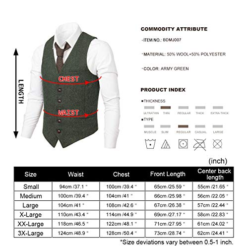 Voboom BDMJ007-A-GREN-XL Men'S Slim Fit Herringbone Tweed Suits Vest Premium Wool Blend Waistcoat thumb #6