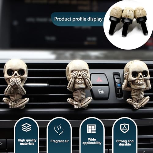 Image of 3 PCS Automotive Air Conditioner Outlet Diffuser, Halloween Skull Decoration Accessories, Automotive Multi-Functional Interior Accessories, Universal for Most Cars (Black)