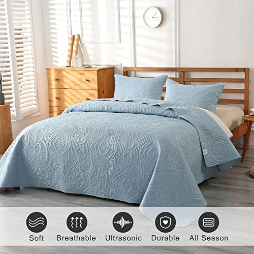 Enjohos King Size Quilt Set - Oversized King Bedspreads, Lightweight Bedspreads For Summer, Reversible Microfiber Embossed Bedding Cover, Blue Quilt Coverlet Set, King/California King #TOP1