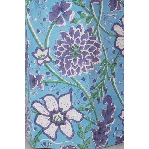 Image of Floral Hand Block Printed 3.3 Gallon Decorative Waste Basket - Eco-Friendly Cardboard Trash Can, Plastic-Free & Sustainable, Perfect for Christmas and Housewarming Gifts (1, Green Sky Blue FLOWAR)