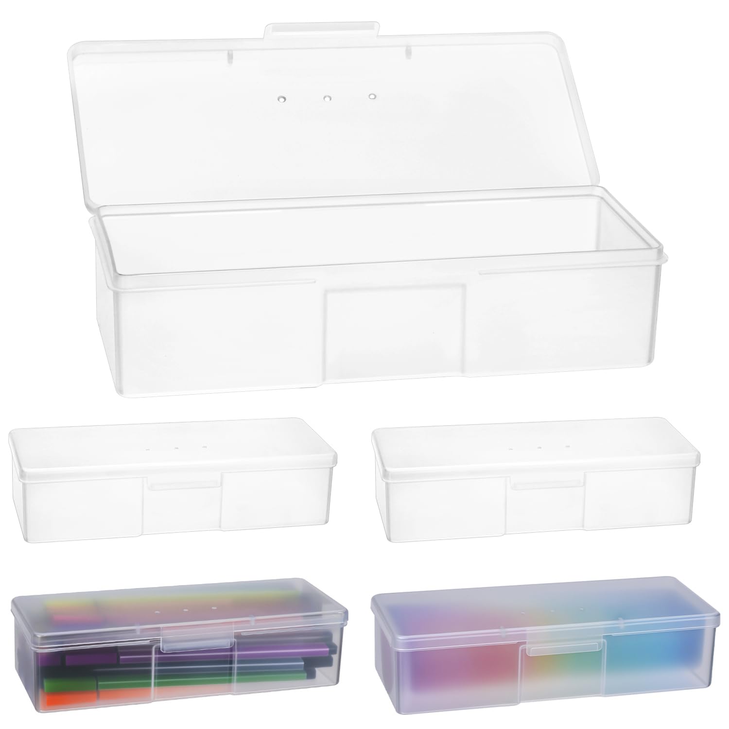 QWORK® 5 Pack 19 x 7.5 x 3.9 cm Clear Plastic Storage Box With Lid, Rectangle Organizer With Air Vent Design, Waterproof For Multi-Purpose Use