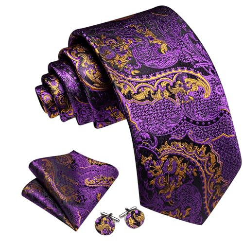 Image of Barry.Wang Paisley Tie Fashion Set Hanky Cufflinks Neckties for Men Woven Silk