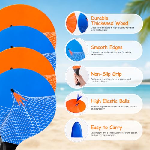 Image of EVERICH TOY Paddle Ball Set - Indoor & Outdoor Racket Game for Kids, Teens, and Adults, Badminton & Camping Games Essentials, Fun for Beach, Yard, and Lawn Play All Year Round