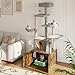 Modern Cat Tree Tower with Hidden Litter Box Enclosure – Multi-Level Cat Condo with Hammock, Perch, Sisal Scratching Posts & Dangling Toys – Space-Saving Cat Furniture for Indoor Cats, Retro Brown
