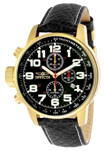 Invicta Men's I-Force Gold Tone Stainless Steel Quartz Watch with Black Leather Strap, Black (Model: 3330)