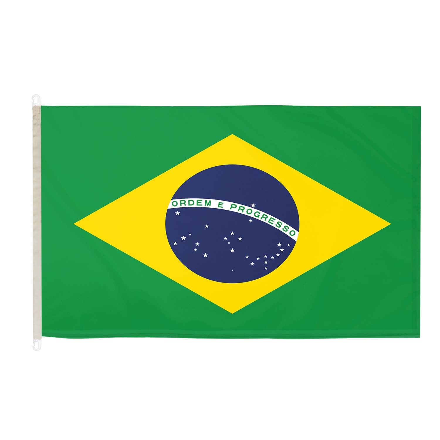 DuraFlag Brazil 5ft x 3ft with Clips/Hooks - Premium Quality 5x3 Brazilian Flags, 5ft x 3ft (150cm x 90cm)